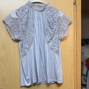 Elegant Cable and Gauge Lace Women's Top in Gray